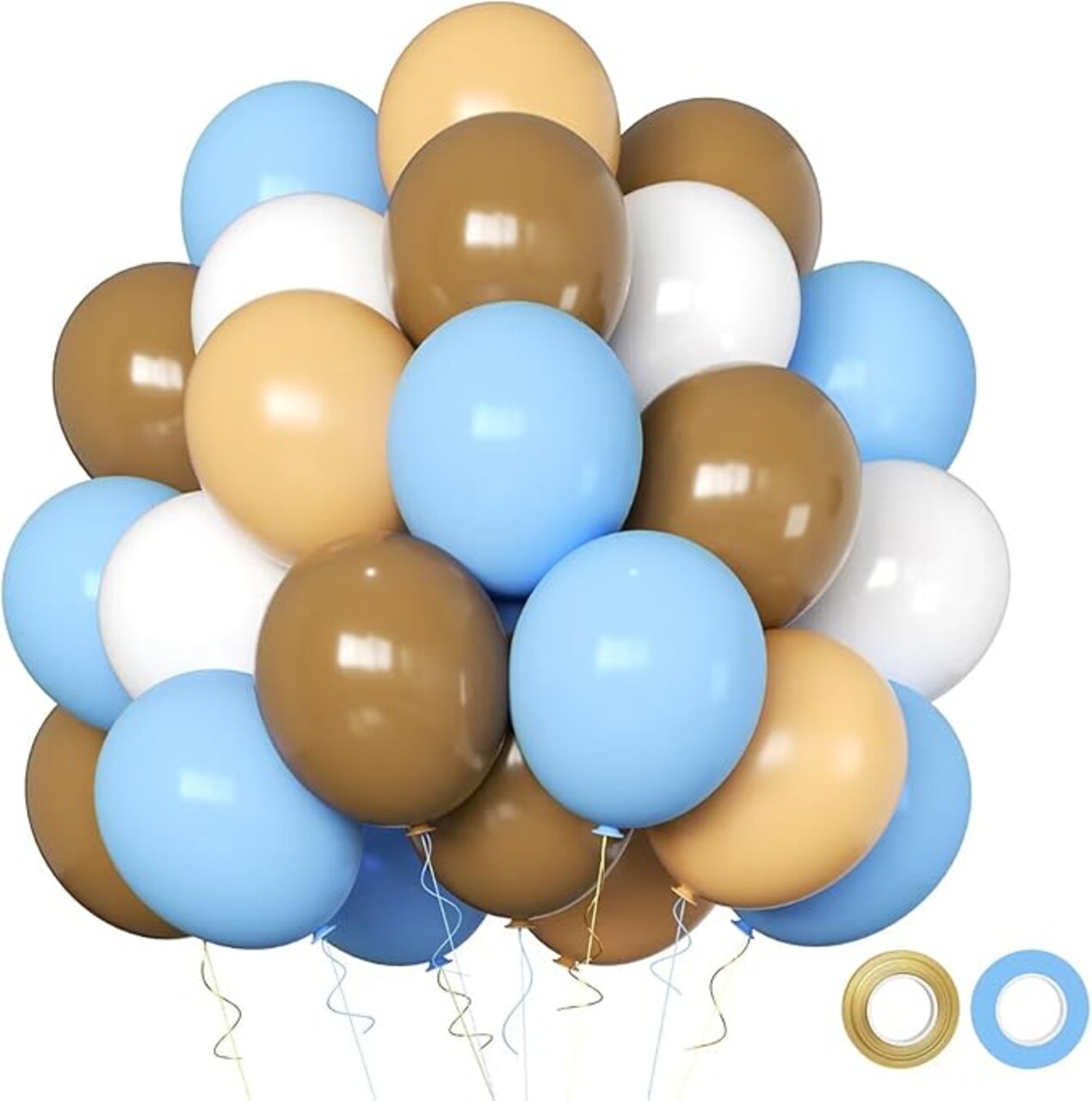 50 Pack Blue and Brown Balloons (12 Inch) – Premium Coffee & Dusty Blue Latex Balloons for Teddy Bear Baby Shower – Rustic Boho Decorations for Boy’s Birthday, Wedding & Backyard Gathering – Thickened Party Balloons Bulk